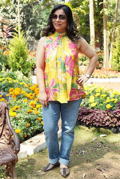Sunshine Yellow Polo Neck Short Top