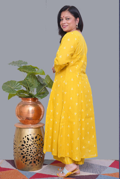 Nazakat Yellow South Cotton Kalidar Co-Ord Set