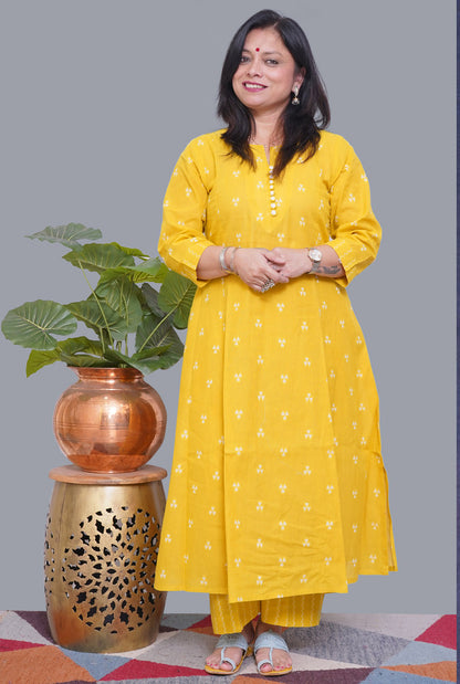 Nazakat Yellow South Cotton Kalidar Co-Ord Set