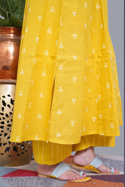 Nazakat Yellow South Cotton Kalidar Co-Ord Set