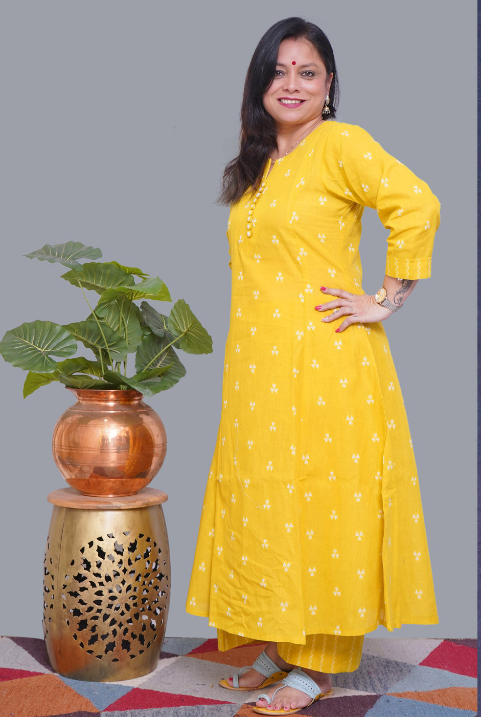 Nazakat Yellow South Cotton Kalidar Co-Ord Set