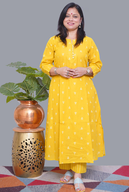 Nazakat Yellow South Cotton Kalidar Co-Ord Set