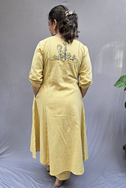 Set of 2 Chaukat – Handwoven Cotton Checks Co-ord Set Yellow