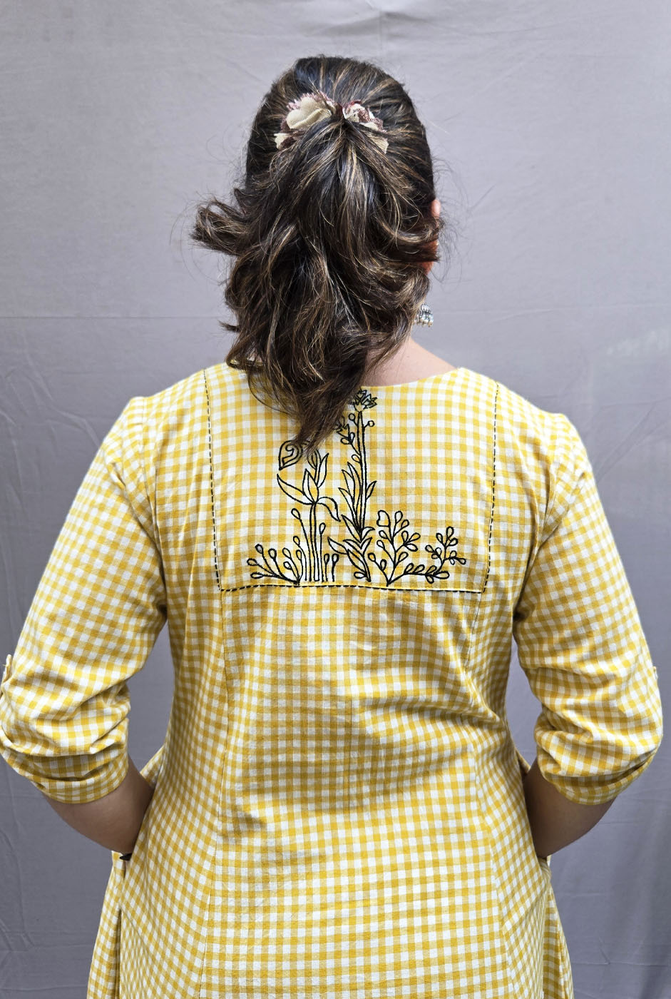 Set of 2 Chaukat – Handwoven Cotton Checks Co-ord Set Yellow