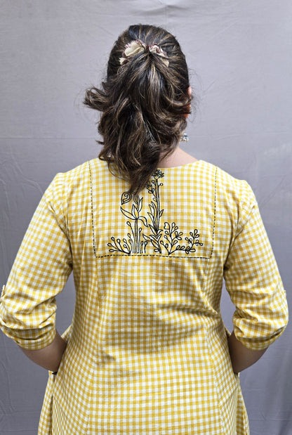 Set of 2 Chaukat – Handwoven Cotton Checks Co-ord Set Yellow