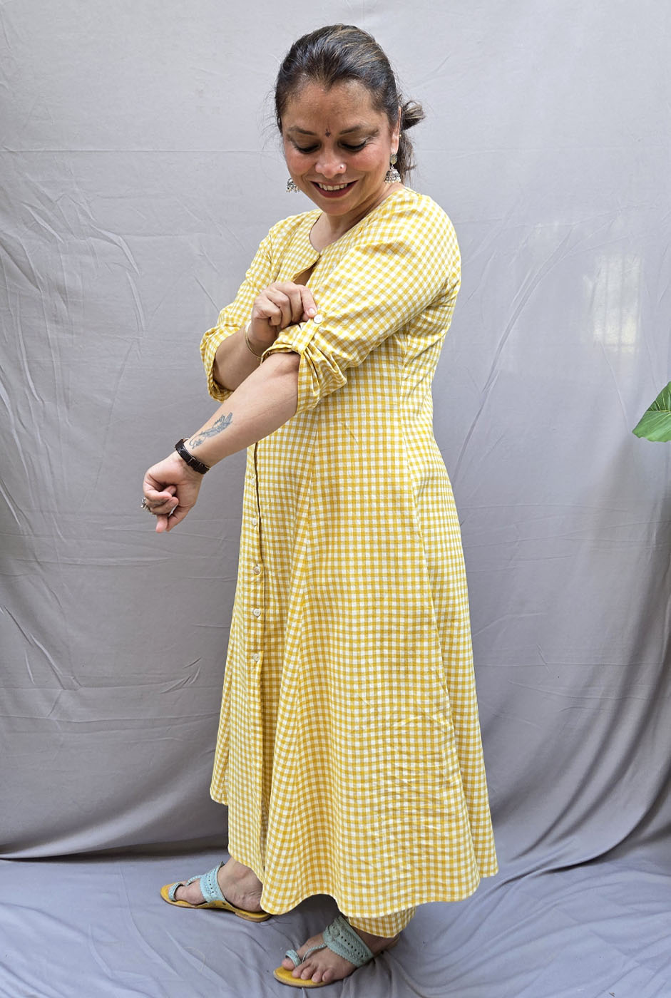 Set of 2 Chaukat – Handwoven Cotton Checks Co-ord Set Yellow