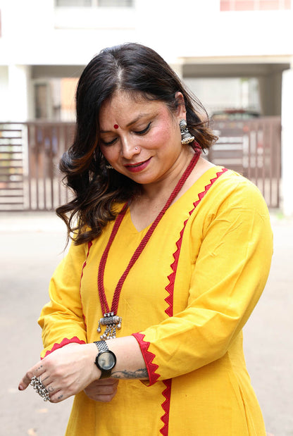 Handloom Cotton Kurta with Red Applique Work