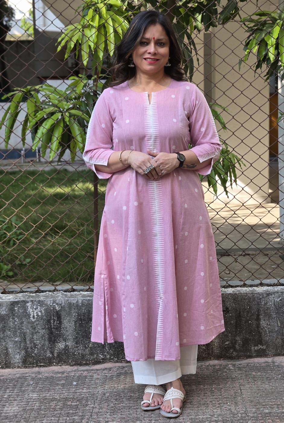 Nazakat Pink Handloom Cotton Kurta