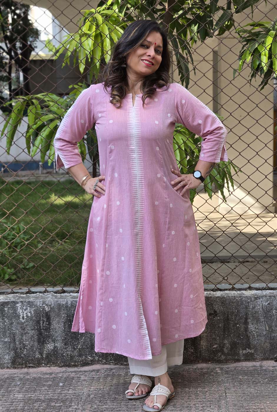 Nazakat Pink Handloom Cotton Kurta
