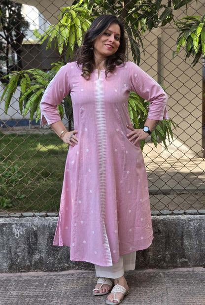 Nazakat Pink Handloom Cotton Kurta