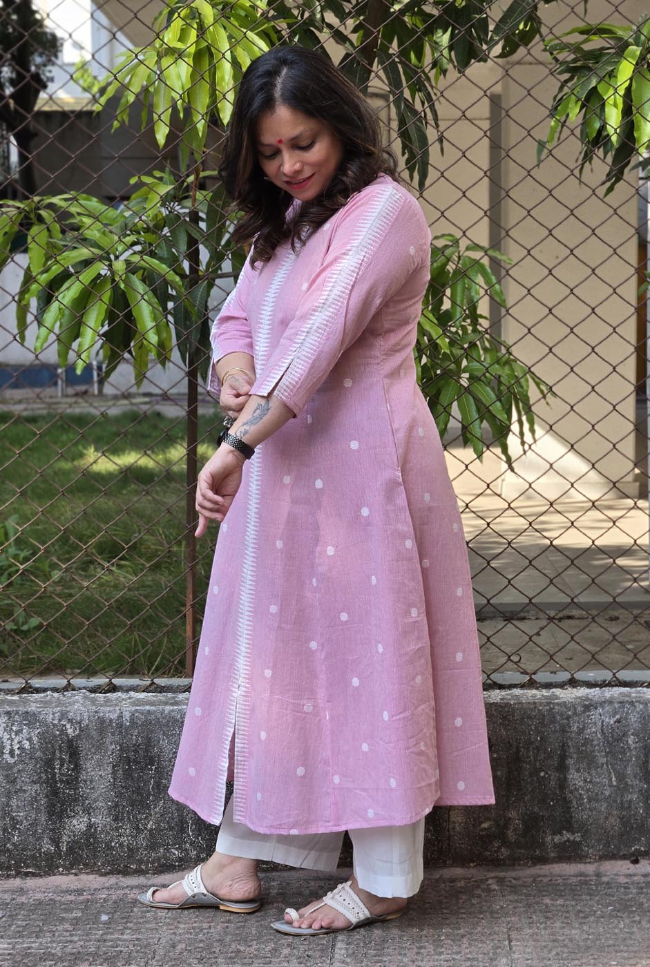 Nazakat Pink Handloom Cotton Kurta