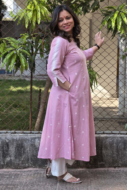 Nazakat Pink Handloom Cotton Kurta