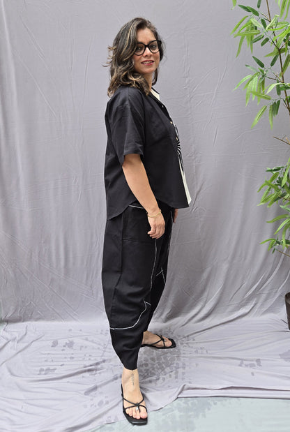 Black & White Petal Cotton Anti Fit Shirt