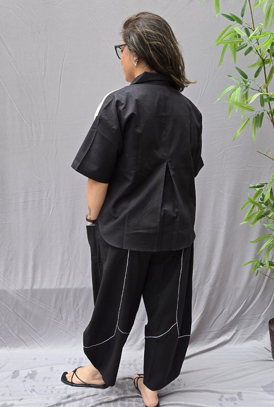 Black & White Petal Cotton Anti Fit Shirt