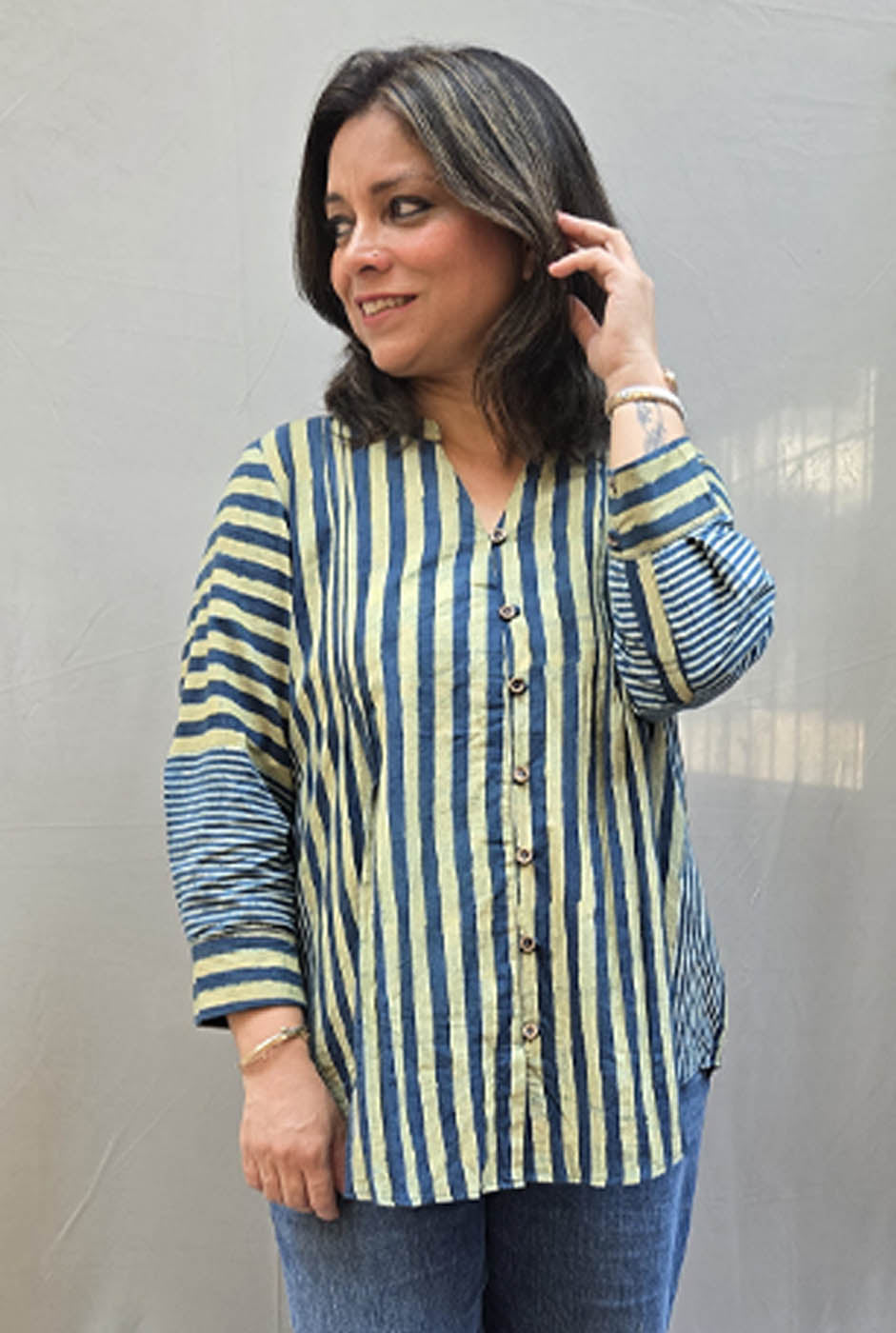 Rekha Ajrakh Handloom Stripe Top B