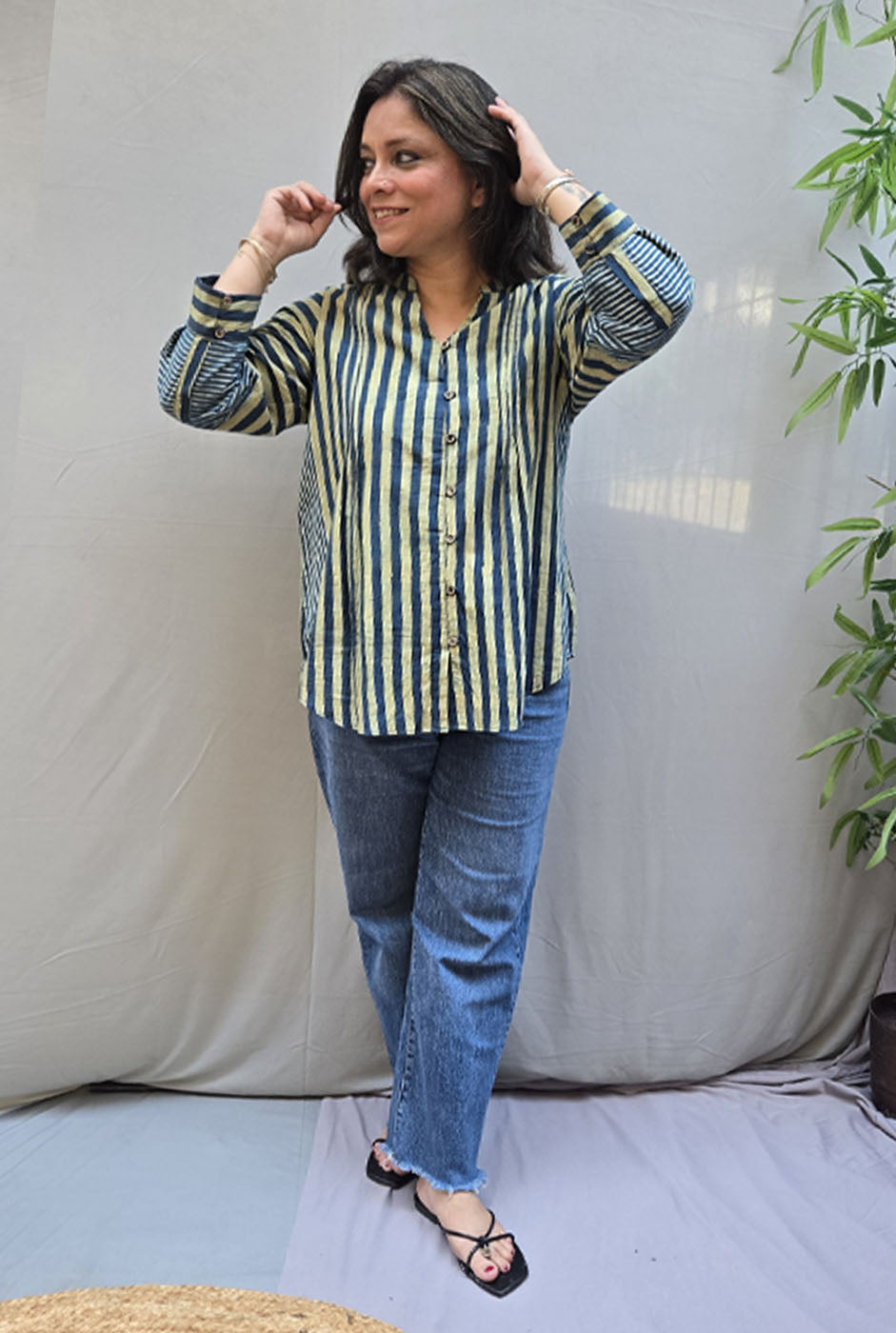 Rekha Ajrakh Handloom Stripe Top B
