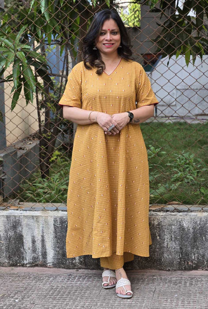 Nazakat Mustard Handloom Cotton Co-Ord Set