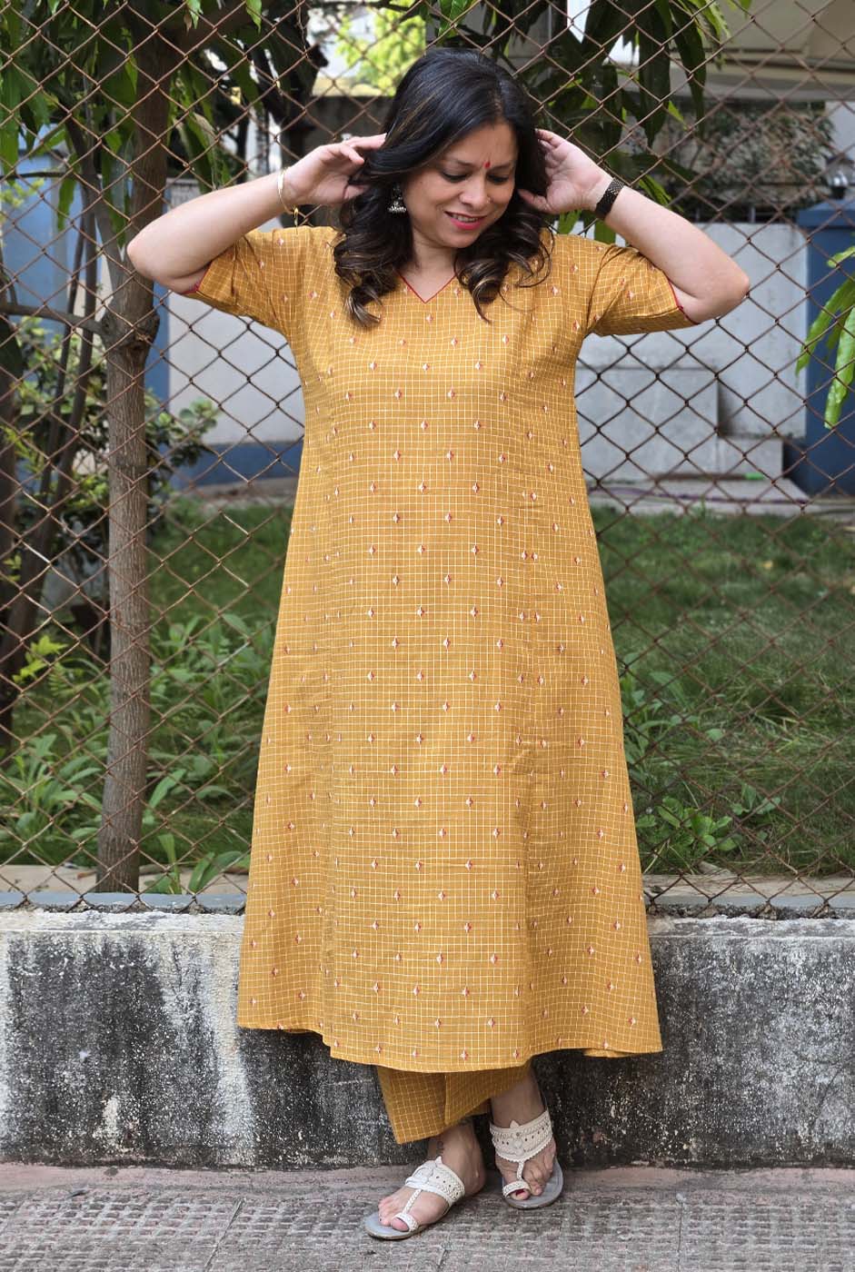 Nazakat Mustard Handloom Cotton Co-Ord Set