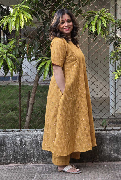 Nazakat Mustard Handloom Cotton Co-Ord Set