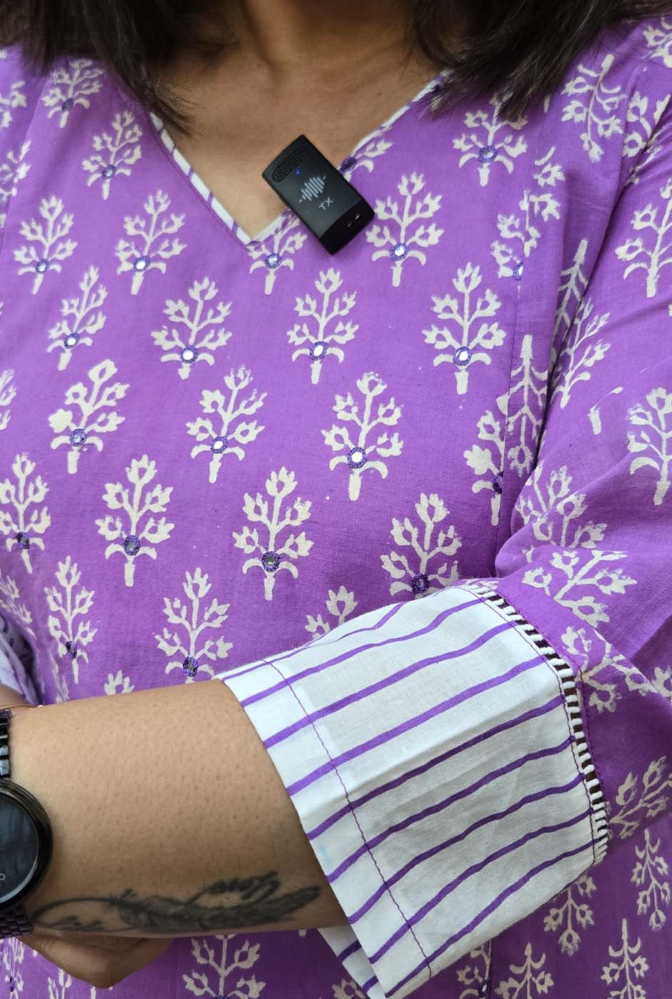 Set of 2 Meher – Purple Handblock Kurta Pant Set with Mirror Work