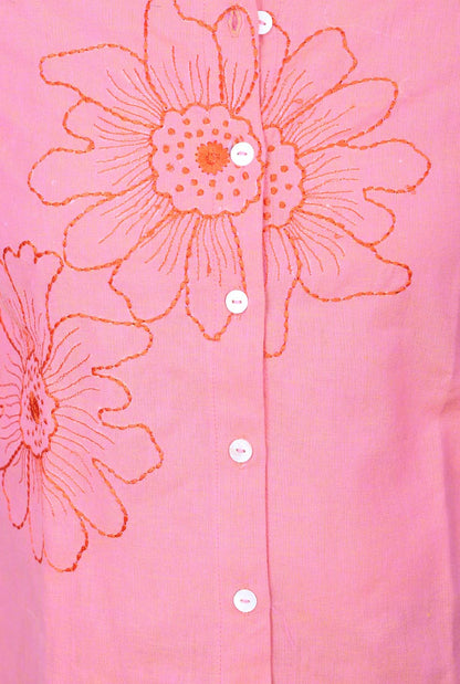 Phool Peach Embroidered Cotton Shirt