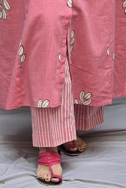 Pink Vanya Slub Cotton Kurta Pant Set