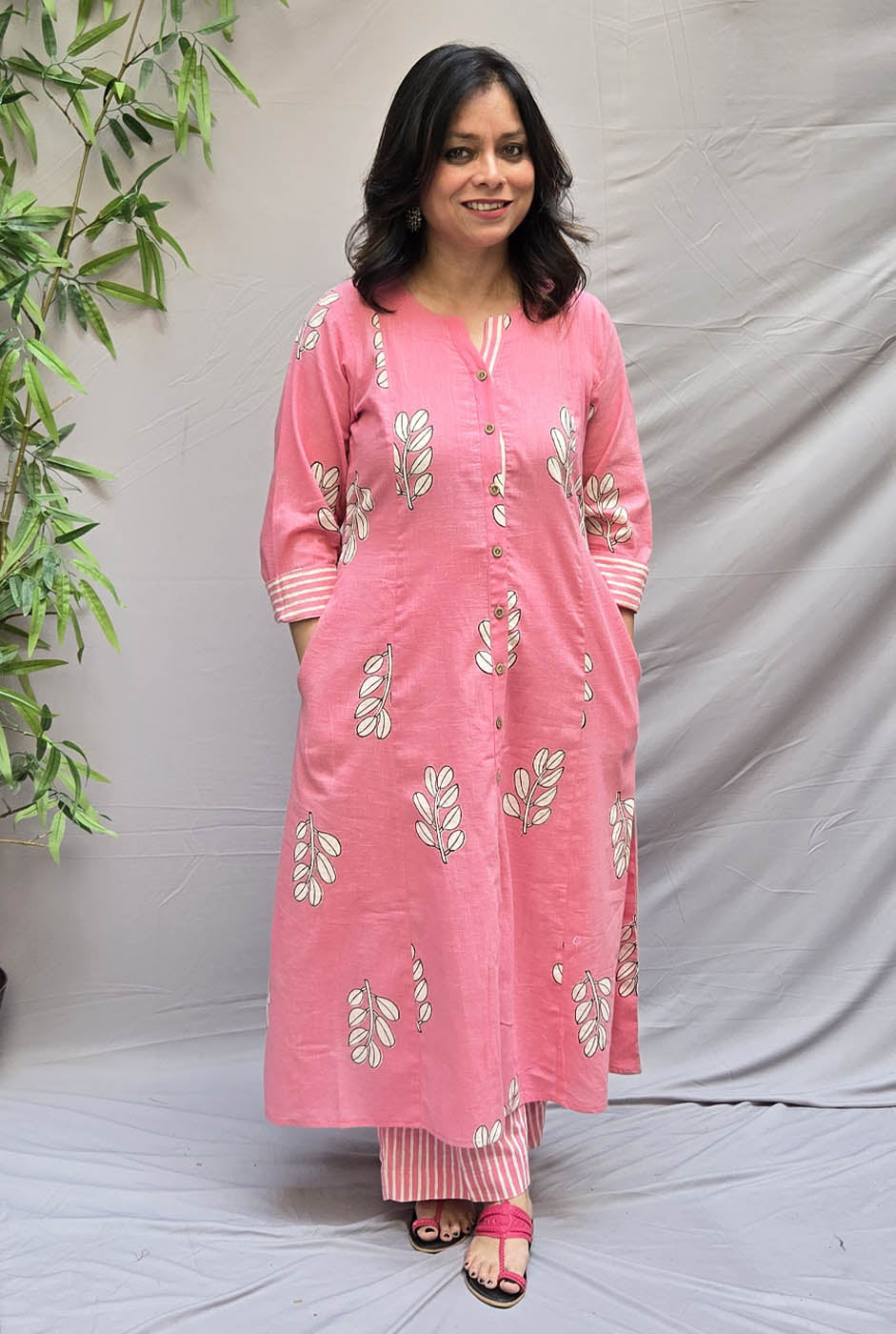 Pink Vanya Slub Cotton Kurta Pant Set