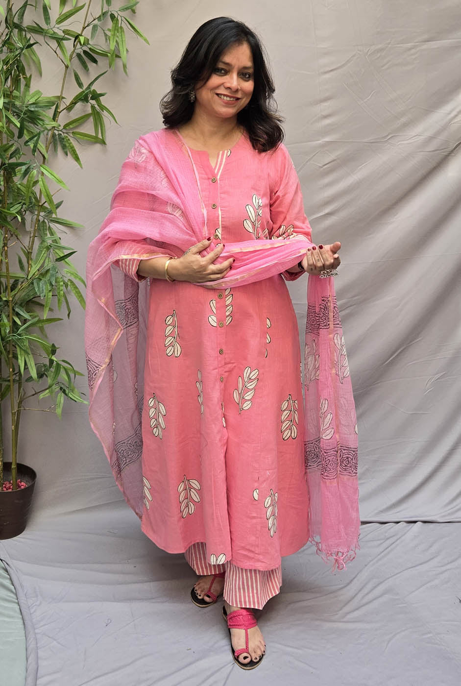 Pink Vanya Slub Cotton Kurta Pant Set