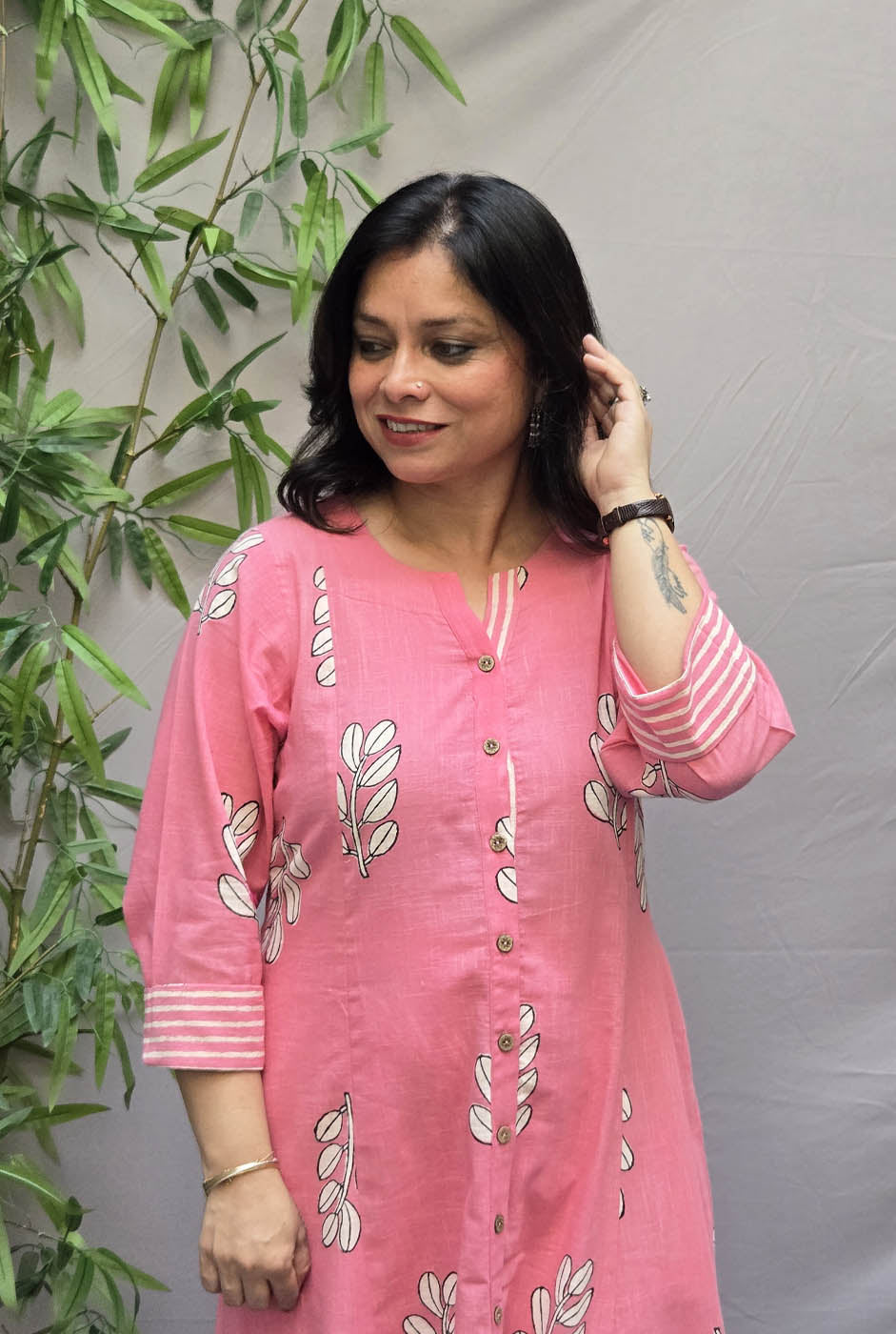 Pink Vanya Slub Cotton Kurta Pant Set