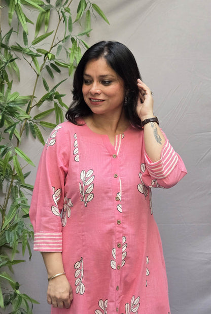 Pink Vanya Slub Cotton Kurta Pant Set