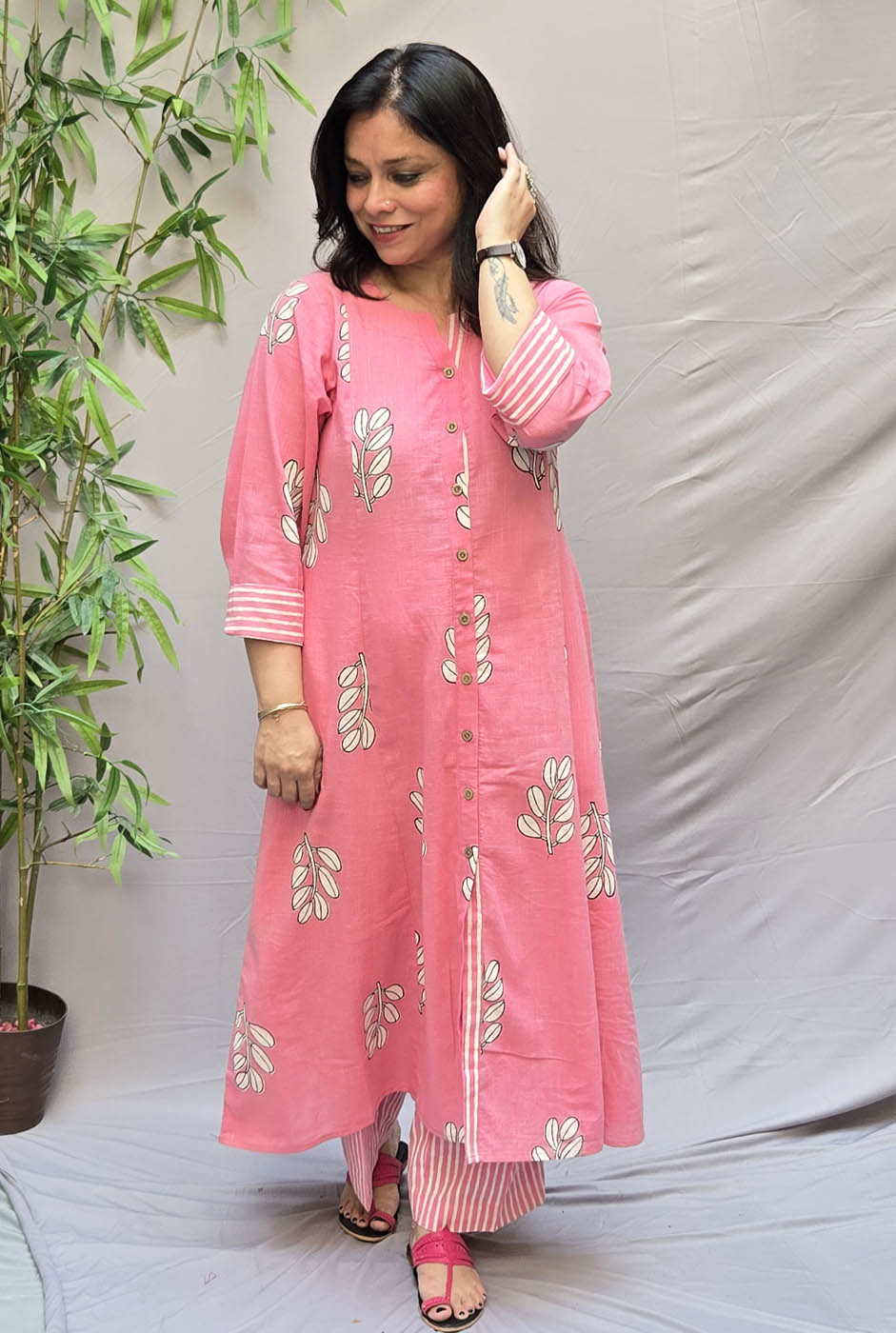 Pink Vanya Slub Cotton Kurta Pant Set
