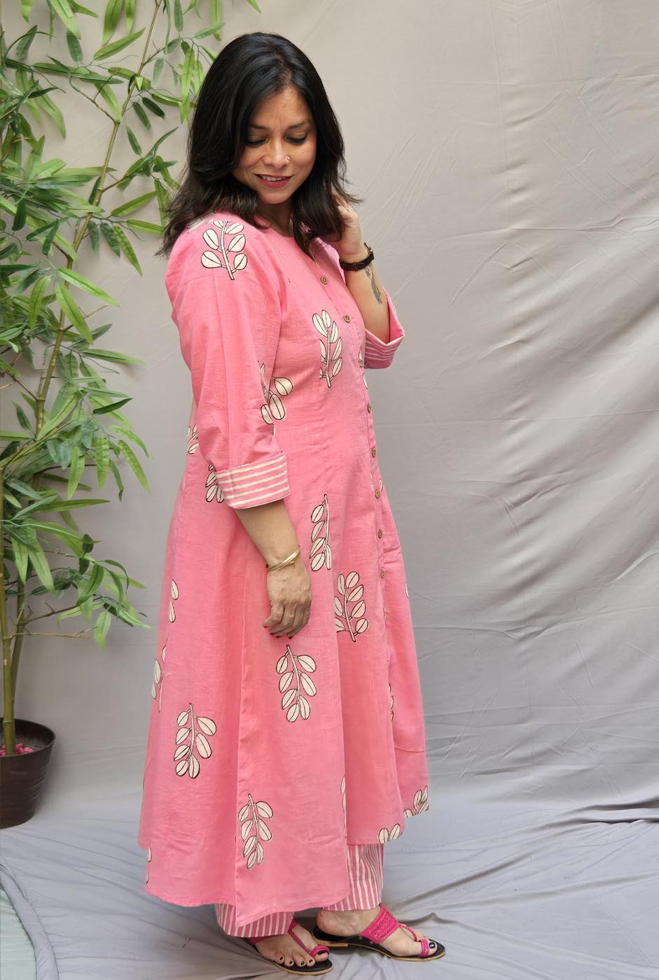 Pink Vanya Slub Cotton Kurta Pant Set