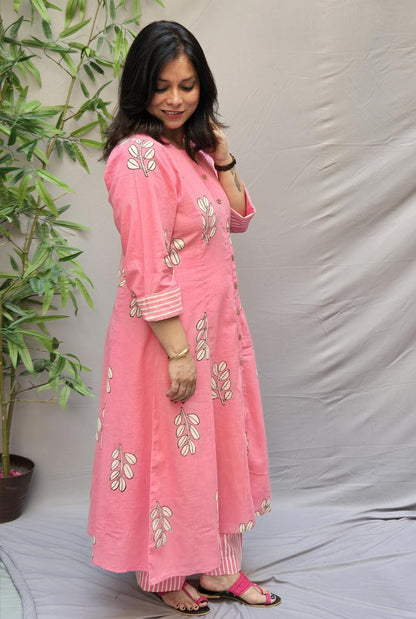 Pink Vanya Slub Cotton Kurta Pant Set