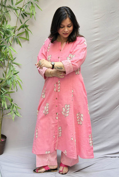 Pink Vanya Slub Cotton Kurta Pant Set