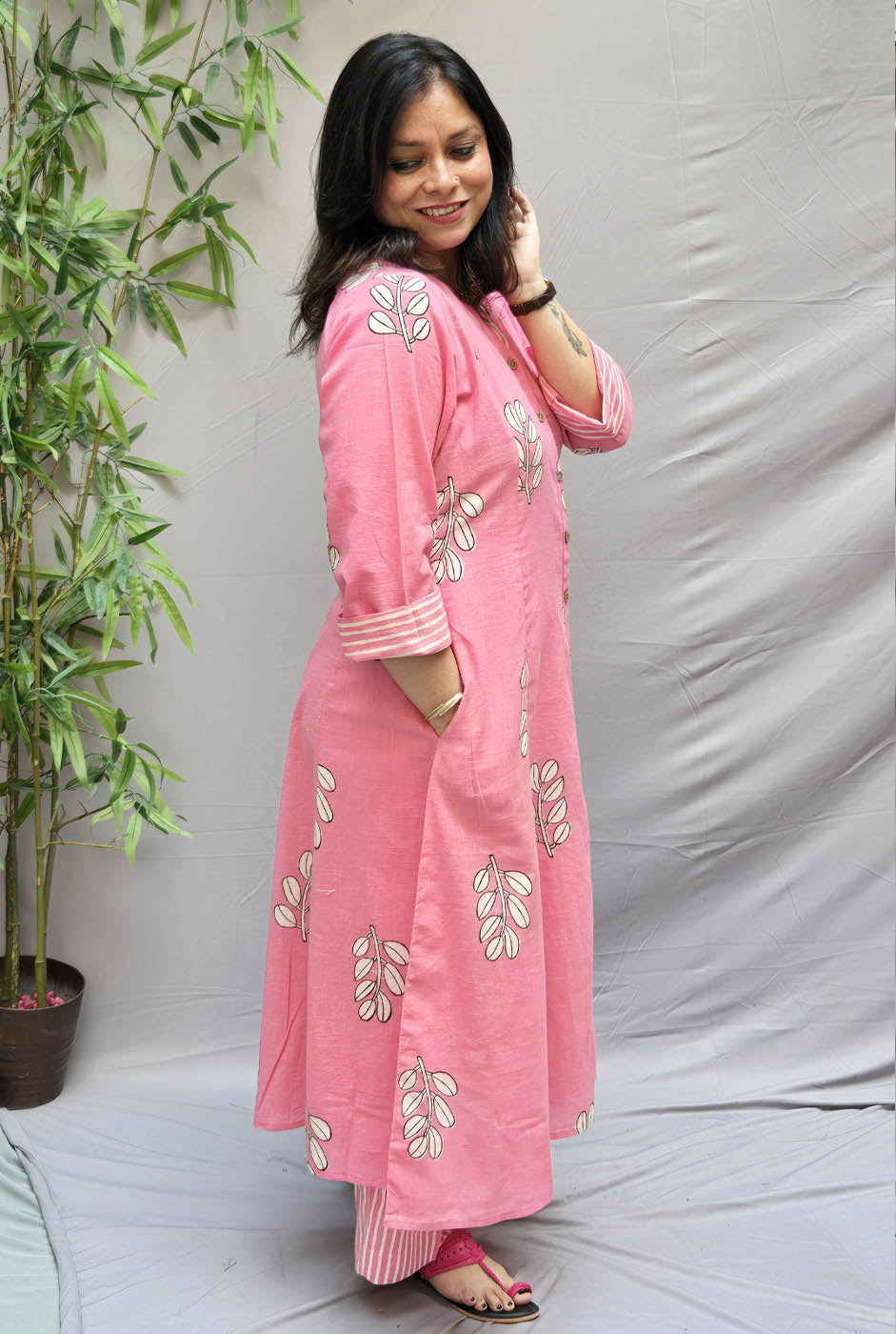 Pink Vanya Slub Cotton Kurta Pant Set