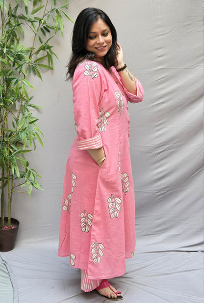 Pink Vanya Slub Cotton Kurta Pant Set