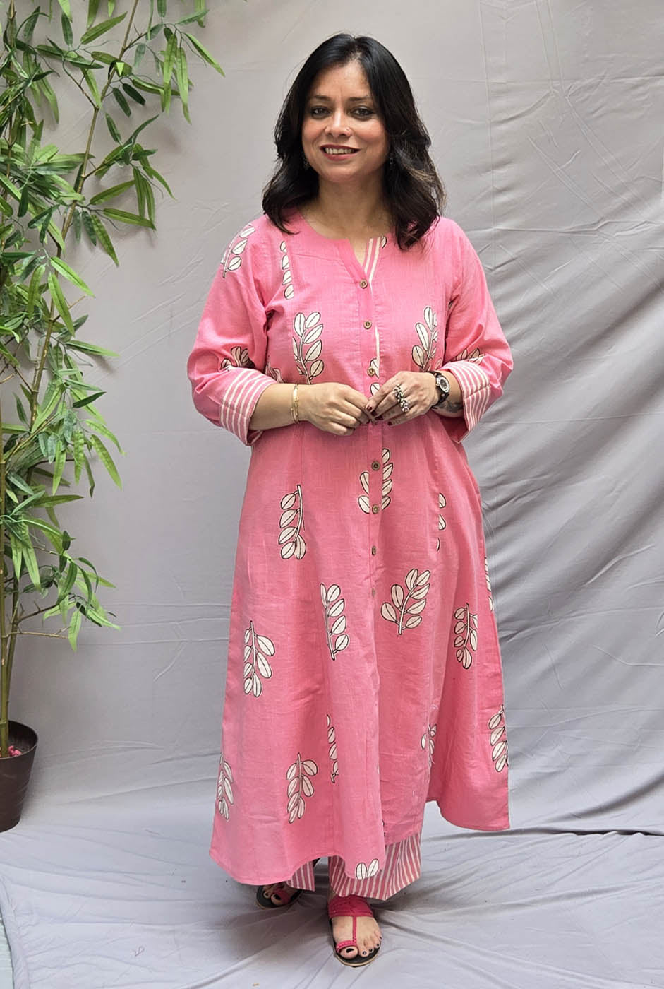 Pink Vanya Slub Cotton Kurta Pant Set