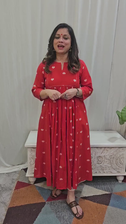 Red A-Line Kalidar Kurta with Gathers