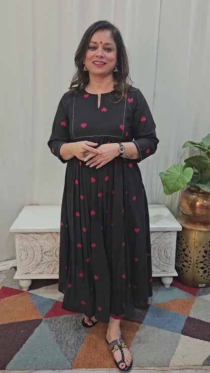 Black A-Line Kalidar Kurta with Gathers