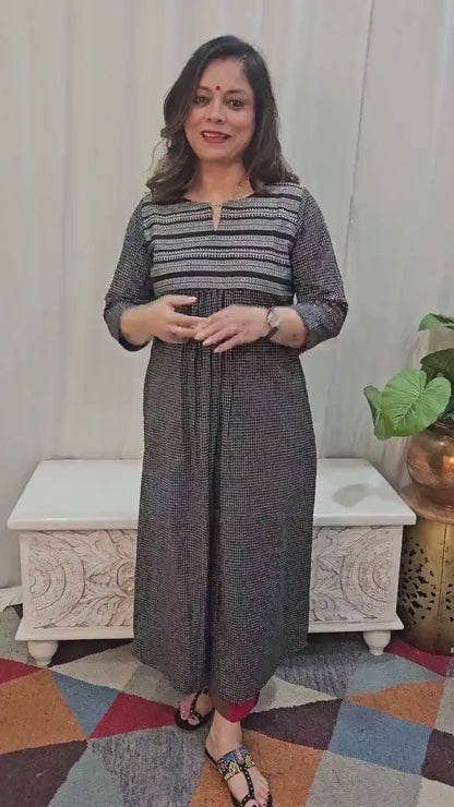 Noor Black A-Line checkered Kurta with Gathers
