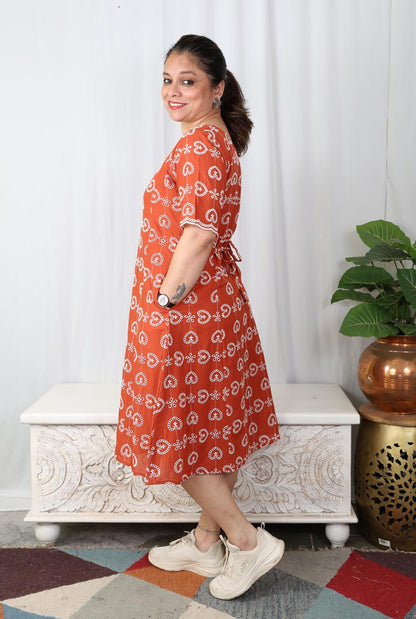 Rust Orange Schiffli Cotton Dress