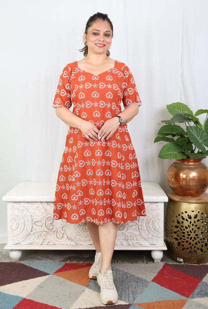 Rust Orange Schiffli Cotton Dress