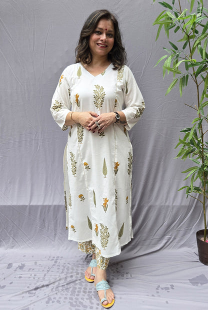 Set of 2 Firdaus Mughal Buta Hand Block Cotton Kurta Pant Set B