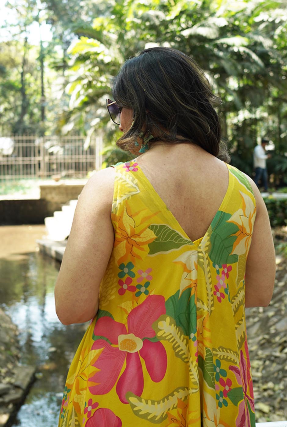 Sunshine Yellow Muslin Floral Dress ( Sleeves On Request )