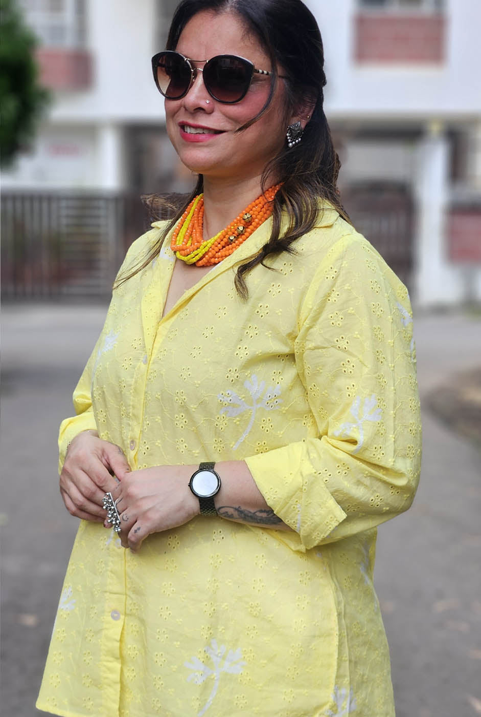 Yellow Schiffli Comfort fit Shirt