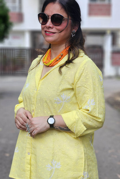 Yellow Schiffli Comfort fit Shirt