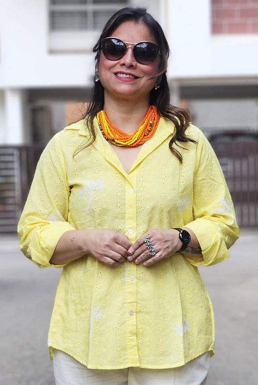 Yellow Schiffli Comfort fit Shirt