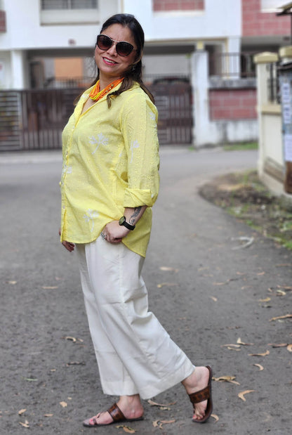 Yellow Schiffli Comfort fit Shirt