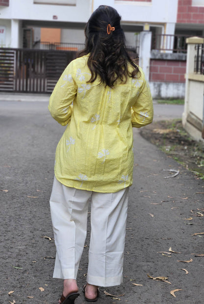 Yellow Schiffli Comfort fit Shirt