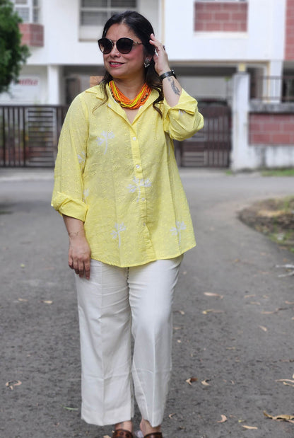 Yellow Schiffli Comfort fit Shirt